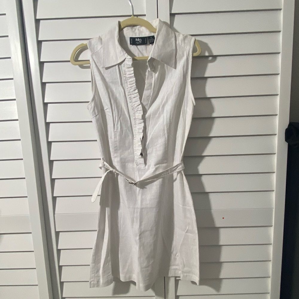 Women's White linen blend Sleeveless Dress